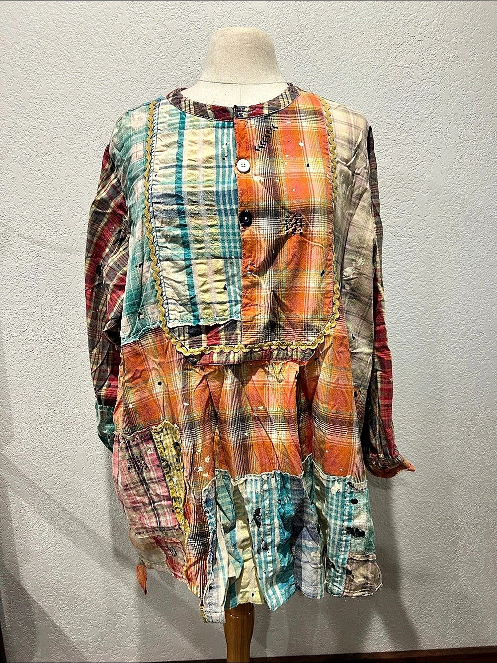 EUC Magnolia Pearl LOVE Patchwork Prairie Shirt top tunic in Ocsun OSFM boho